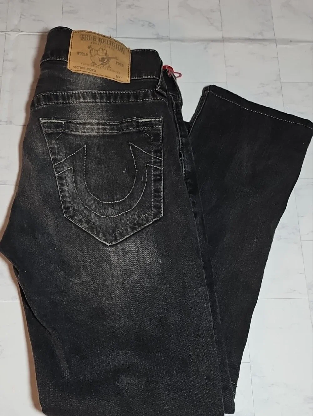 True Religion Men's Black Washed Slim Straight Jeans